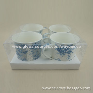 4-piece Vintage Design 9oz Porcelain Mugs in Gift Box, Fine China Food and Dishwasher Safe, New 2014